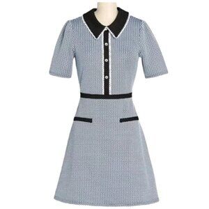 NWT Modcloth Blue White Scholastic Classic Short Sleeve Collared Mini Dress Medi